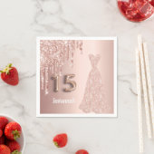 キンセアニェラ15th誕生日バラ金ゴールドグリッター乾燥 スタンダードカクテルナプキン (インサイチュ)