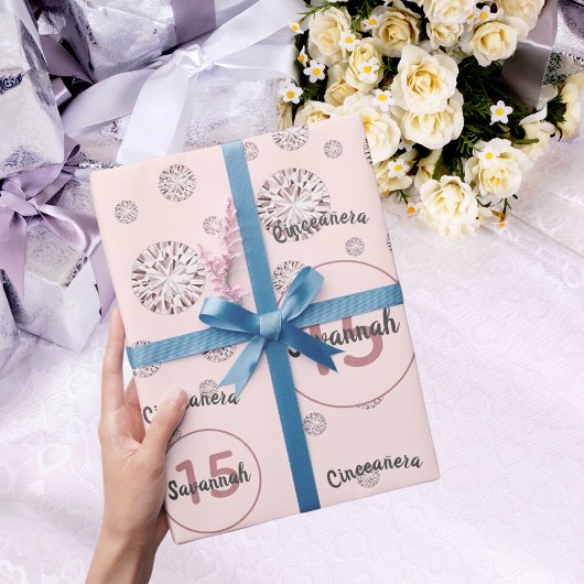 キンセアニェラ15th誕生日バラ金ゴールドピンクダイヤモンド ラッピングペーパー