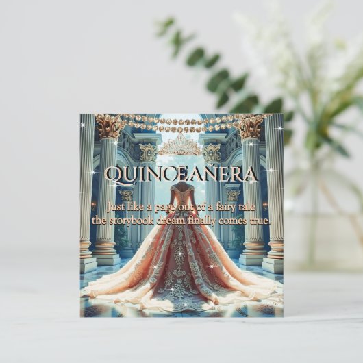 キンセアニェラ15th誕生日パレスピーチティール（緑がかった色） 招待状 (スタンド正面)