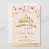 キンセアニェラ15th誕生日パーティー – フローラ金ゴールドピンク 招待状 (正面)