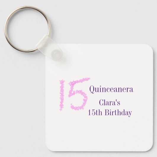 キンセアニェラ15th誕生日ピンクグリッターテンプレート キーホルダー (正面)