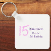 キンセアニェラ15th誕生日ピンクグリッターテンプレート キーホルダー (正面)