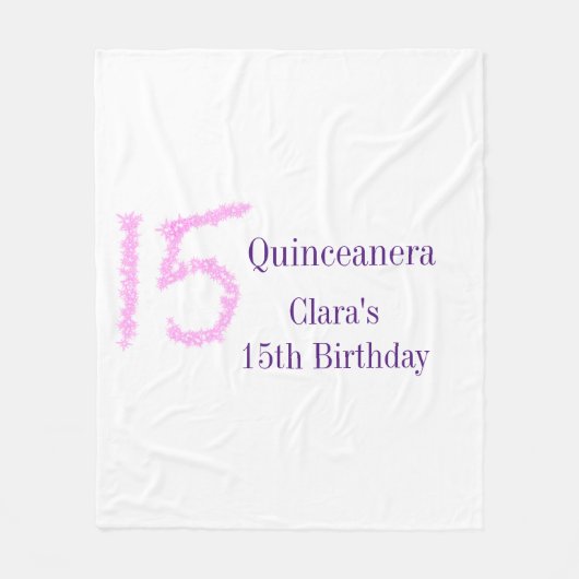キンセアニェラ15th誕生日ピンクグリッターテンプレート フリースブランケット (正面)