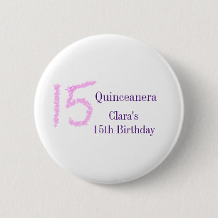 キンセアニェラ15th誕生日ピンクグリッターテンプレート 缶バッジ