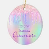 キンセアニェラ15th誕生日レインボーグリッターピンク セラミックオーナメント (左)