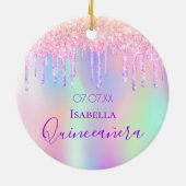 キンセアニェラ15th誕生日レインボーグリッターピンク セラミックオーナメント (裏面)