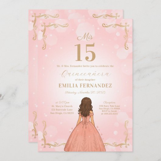 キンセアニェラ15th誕生日招待状 招待状 (正面/裏面)
