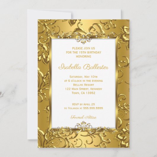 キンセアニェラ15th金ゴールドダマスクフォトパール 招待状 (裏面)