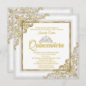 キンセアニェラ15th金ゴールドホワイトパールティアラ写真 招待状 (正面/裏面)
