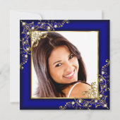 キンセアニェラ15th金ゴールド王室のブルーパールティアラ写真 招待状 (裏面)