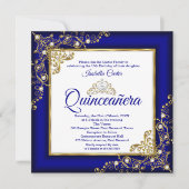 キンセアニェラ15th金ゴールド王室のブルーパールティアラ写真 招待状 (正面)