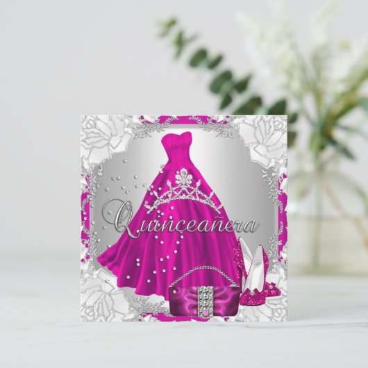 キンセアニェラ15th 15誕生日ピンクドレスシューズ 招待状 (スタンド正面)