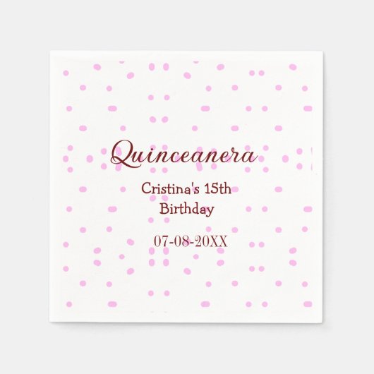 キンセアニェラ・アノス15th birthday add name pink dots スタンダードカクテルナプキン (正面)