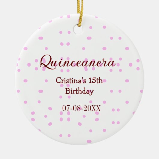 キンセアニェラ・アノス15th birthday add name pink dots セラミックオーナメント (正面)