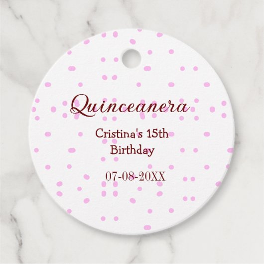キンセアニェラ・アノス15th birthday add name pink dots フェイバータグ (正面)