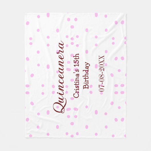 キンセアニェラ・アノス15th birthday add name pink dots フリースブランケット (正面)