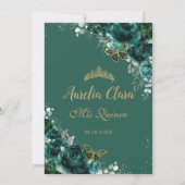 キンセアニェラ エメラルドグリーン 花飾り ゴールドの蝶 サンキューカード (裏面)