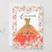 キンセアニェラ オレンジ スパークル ドレス 水彩 花 招待状 (正面)