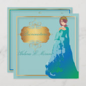 キンセアニェラ/クリンスアニョスのプリンセス/ティール(緑がかった色) 招待状 (正面/裏面)