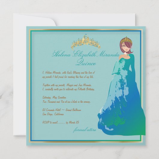 キンセアニェラ/クリンスアニョスのプリンセス/ティール（緑がかった色） 招待状 (裏面)