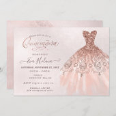 キンセアニェラ , グリッター ドレス, フェイク ローズゴールド 招待状 (正面/裏面)