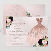 キンセアニェラ  グリッター ドレス ワインレッド ブラッシュ 招待状 (正面/裏面)