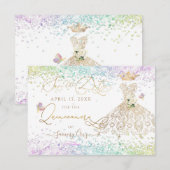 キンセアニェラ・セーブ・ザ・デート・ホワイト・金ゴールド・ドレス・インビタット 招待状 (正面/裏面)