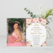 キンセアニェラ ソフト ブラッシュ フローラル ゴールド ティアラ バタフライ 招待状 (スタンド正面)