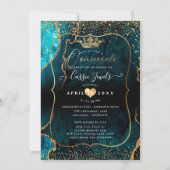 キンセアニェラ、ティール（緑がかった色）ブルーエージェフェイクート金ゴールド紙吹雪 招待状 (裏面)