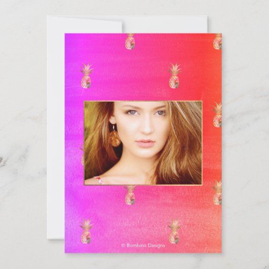 キンセアニェラ、フェイク金ゴールド水彩パイナップル セーブザデート (裏面)