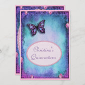 キンセアニェラ フェイク グリッター バタフライ ローズ & ライス 招待状 (正面/裏面)