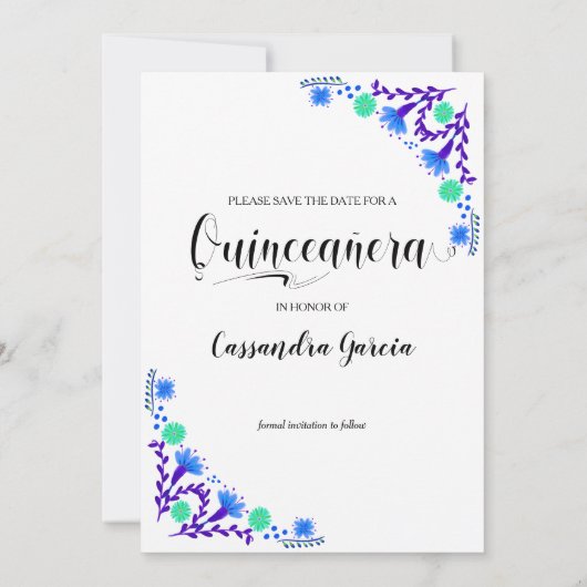 キンセアニェラ·ブ王室のルーとパープル·メキシコのフローラ セーブザデート (裏面)