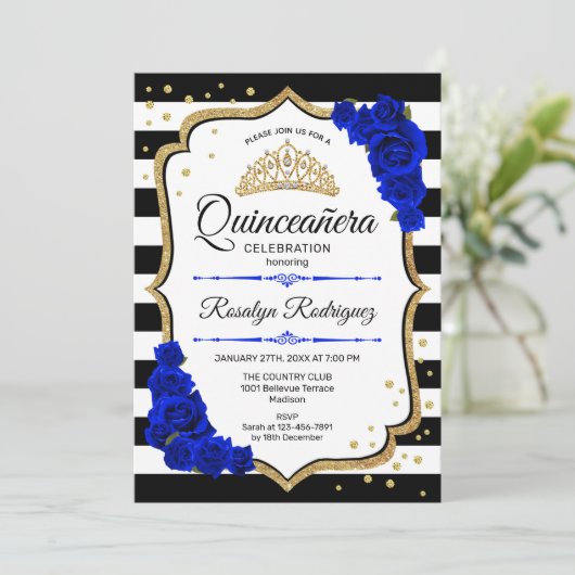 キンセアニェラ – ホワイトブラック王室のブルー金ゴールド 招待状 (スタンド正面)