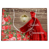 キンセアニェラ – 木材と赤フローラ ラージペーパーバッグ (正面)