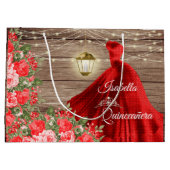 キンセアニェラ – 木材と赤フローラ ラージペーパーバッグ (裏面)