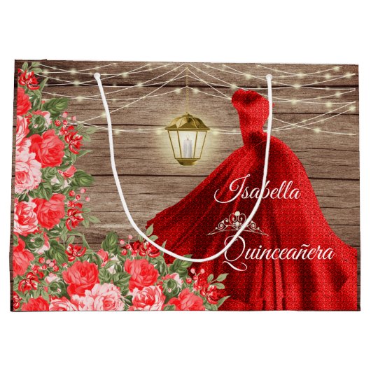 キンセアニェラ – 木材と赤フローラ ラージペーパーバッグ (裏面)