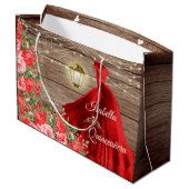キンセアニェラ – 木材と赤フローラ ラージペーパーバッグ (裏面アングル)