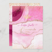 キンセアニェラ、水彩ピンクAgateフェイク金ゴールド 招待状 (正面/裏面)
