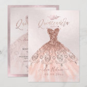 キンセアニェラ 王女 フェイク ローズゴールド 王冠+ドレス 招待状 (正面/裏面)