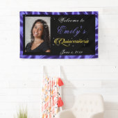 キンセアニェラ·金ゴールド·スパークル·テキスト、紫のサテンの写真、 横断幕 (インサイチュ)