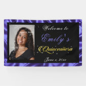 キンセアニェラ·金ゴールド·スパークル·テキスト、紫のサテンの写真、 横断幕 (横)