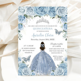 キンセアニェラ 青い花の蝶々 シルバーのティアラ 招待状