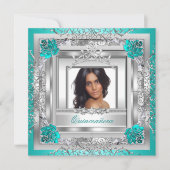 キンセアニェラ 15歳の誕生日パーティー ティール シルバー ティアラ 招待状 (正面)