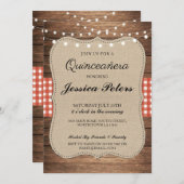 キンセアニェラBBQパーティーレッドチェックウッ素朴ド招待状 招待状 (正面/裏面)