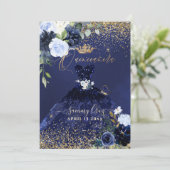 キンセアニェラH2ネイビーブルードレス金ゴールドグリッター 招待状 (スタンド正面)