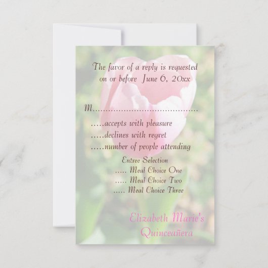 キンセアニェラRSVPのピンクのチューリップの第15誕生日 出欠カード (裏面)