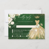 キンセアニェラRSVPエメラルドグリーン金ゴールドグリッターガウン 招待状 (裏面)