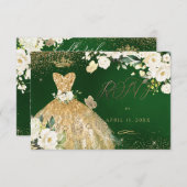 キンセアニェラRSVPエメラルドグリーン金ゴールドグリッターガウン 招待状 (正面/裏面)
