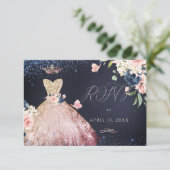キンセアニェラRSVPグリッターガウングラデーションバラ金ゴールド 招待状 (スタンド正面)