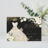 キンセアニェラRSVPシャンパン金ゴールドグリッターガウン 招待状 (スタンド正面)